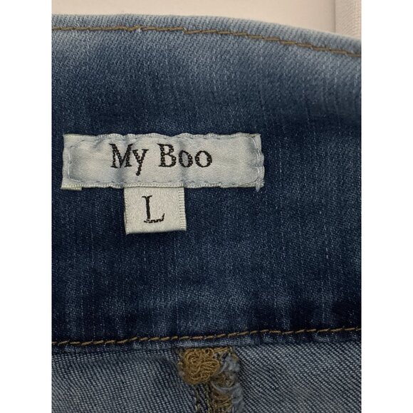 Y2K Cargo Jogger Jeans  L Light Wash Denim Utility Shirt Tie Waist Pockets Edgy - Picture 3 of 14